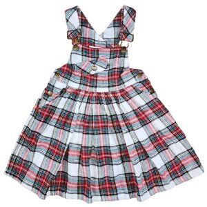Vintage Radishes & Roses Christmas Plaid Flannel Dress Romper Overall 5 Skirt